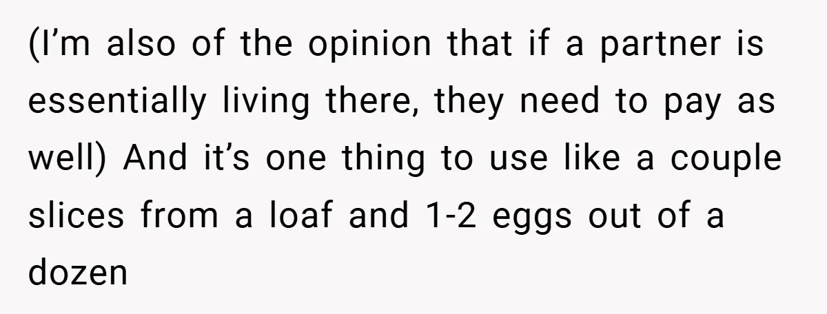 (I’m also of the opinion that if a partner is essentially living there, they need to pay as well) And it’s one thing to use like a couple slices from...