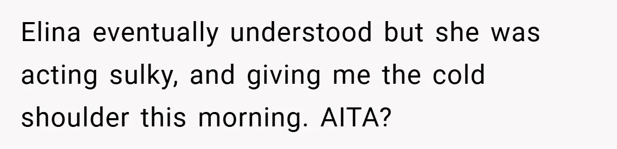 Elina eventually understood but she was acting sulky, and giving me the cold shoulder this morning. AITA?