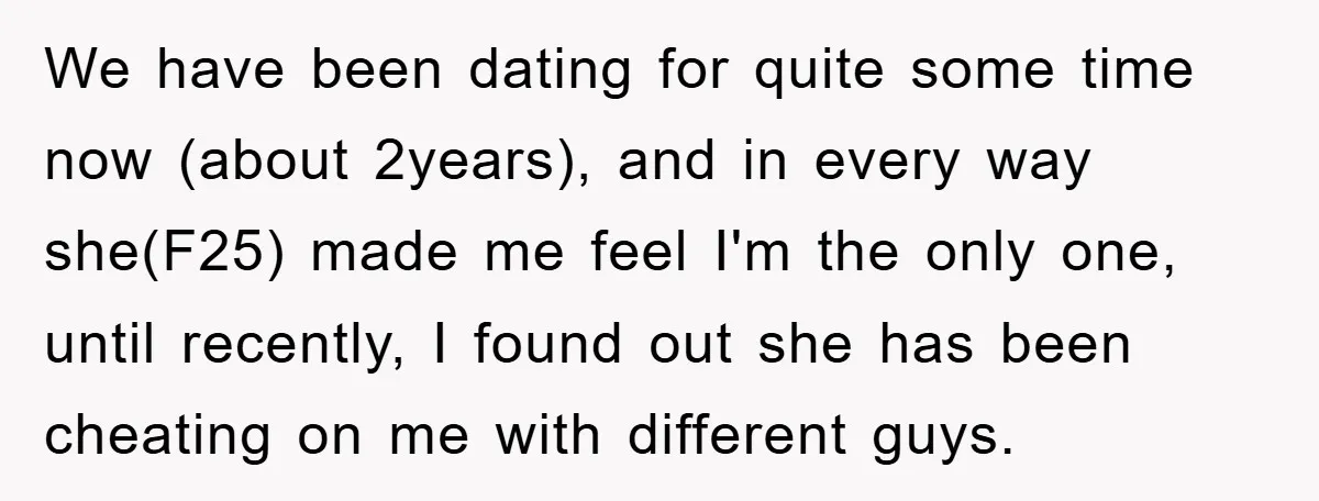 We have been dating for quite some time now (about 2years), and in every way she(F25) made me feel I'm the only one, until recently, I found out she has...
