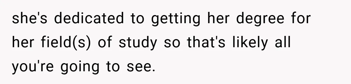 she's dedicated to getting her degree for her field(s) of study so that's likely all you're going to see.