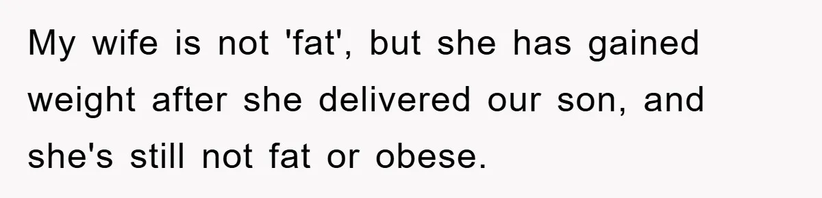 My wife is not 'fat', but she has gained weight after she delivered our son, and she's still not fat or obese.