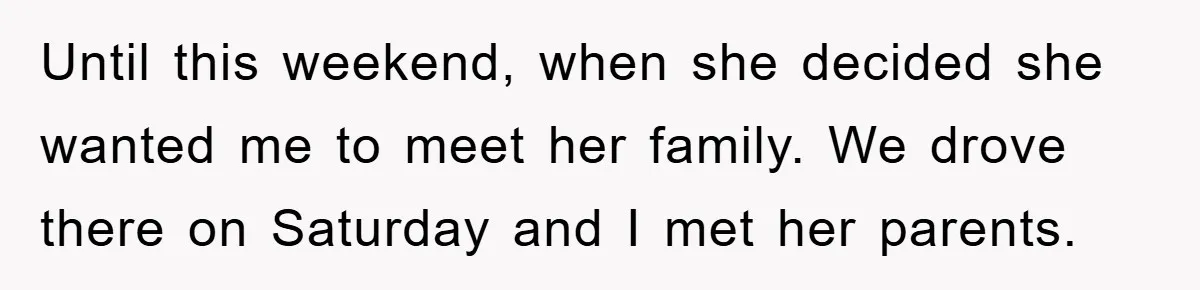 Until this weekend, when she decided she wanted me to meet her family. We drove there on Saturday and I met her parents.