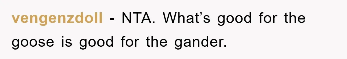 vengenzdoll − NTA. What’s good for the goose is good for the gander.