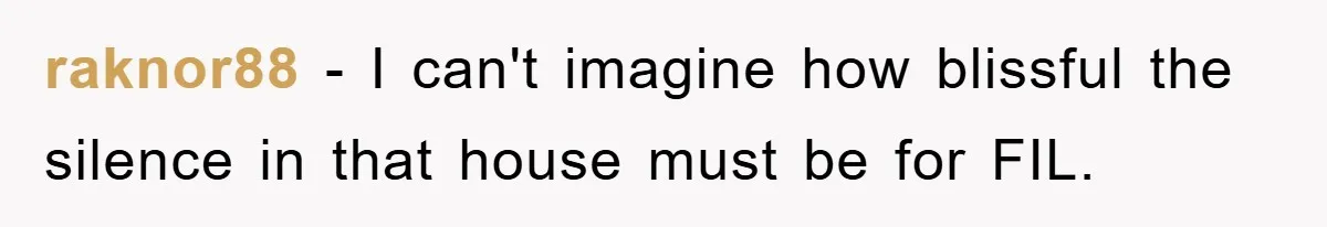 raknor88 − I can't imagine how blissful the silence in that house must be for FIL.