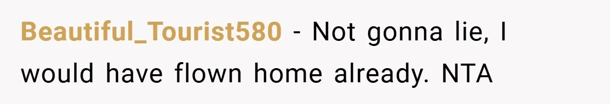 Beautiful_Tourist580 − Not gonna lie, I would have flown home already. NTA