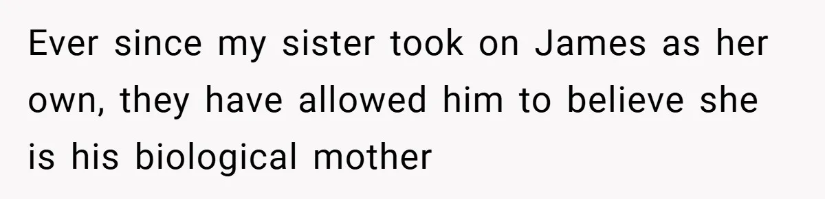 Ever since my sister took on James as her own, they have allowed him to believe she is his biological mother