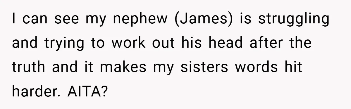 I can see my nephew (James) is struggling and trying to work out his head after the truth and it makes my sisters words hit harder. AITA?