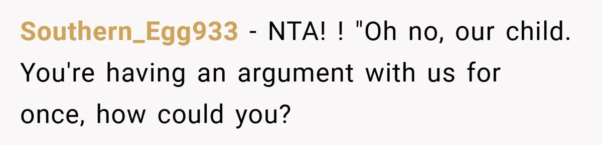 Southern_Egg933 − NTA! ! "Oh no, our child. You're having an argument with us for once, how could you?