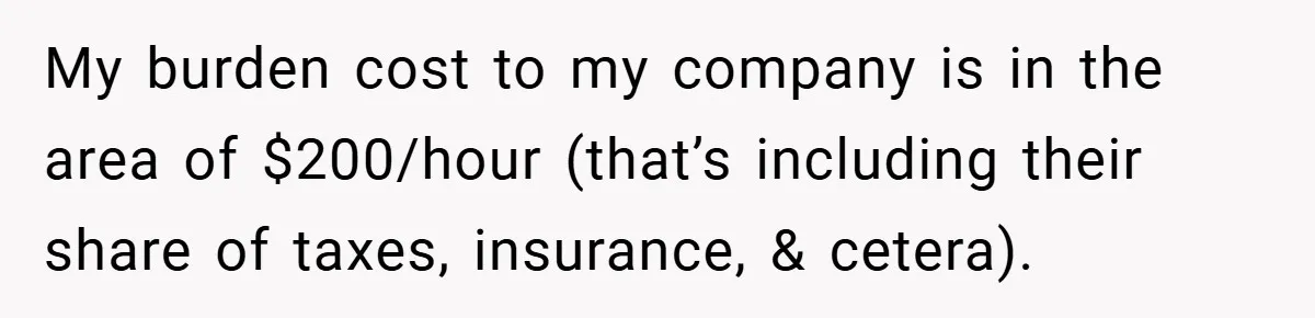 When Landlord Said ‘Fix It Yourself,’ Tenant Made Him Pay Up My burden cost to my company is in the area of $200/hour (that’s including their share of taxes, insurance, & cetera).