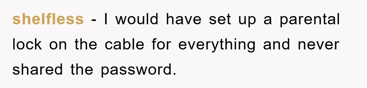 shelfless − I would have set up a parental lock on the cable for everything and never shared the password.