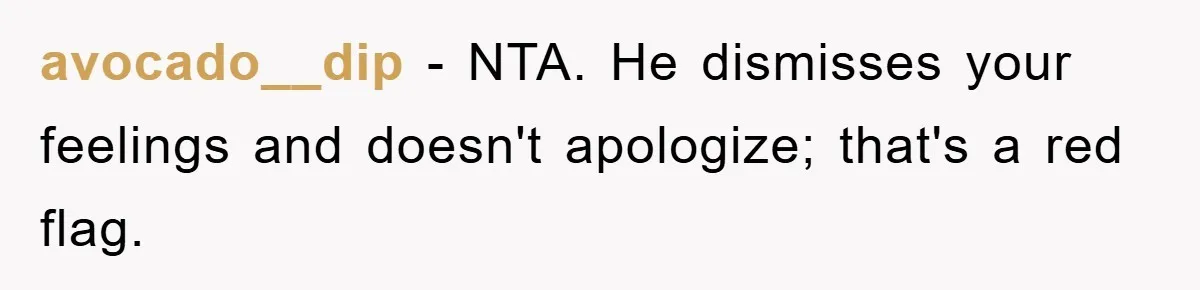 Boyfriend’s R*cist Quip Pushes Girlfriend To The Edge avocado__dip − NTA. He dismisses your feelings and doesn't apologize; that's a red flag.