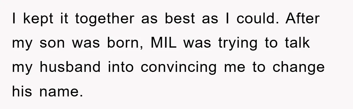 I kept it together as best as I could. After my son was born, MIL was trying to talk my husband into convincing me to change his name.