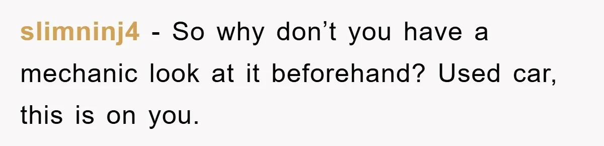 slimninj4 − So why don’t you have a mechanic look at it beforehand? Used car, this is on you.