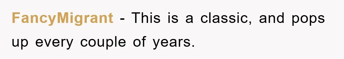 FancyMigrant − This is a classic, and pops up every couple of years.