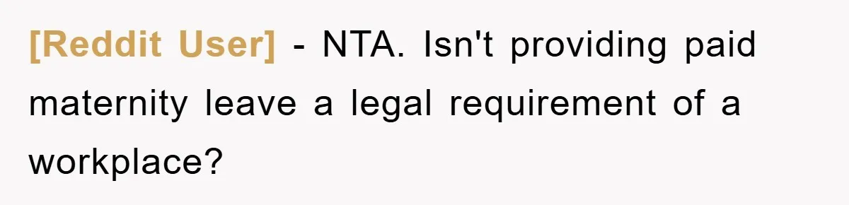 [Reddit User] − NTA. Isn't providing paid maternity leave a legal requirement of a workplace?