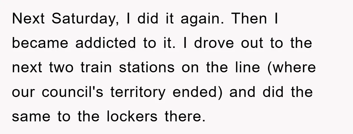 Next Saturday, I did it again. Then I became addicted to it. I drove out to the next two train stations on the line (where our council's territory ended) and...