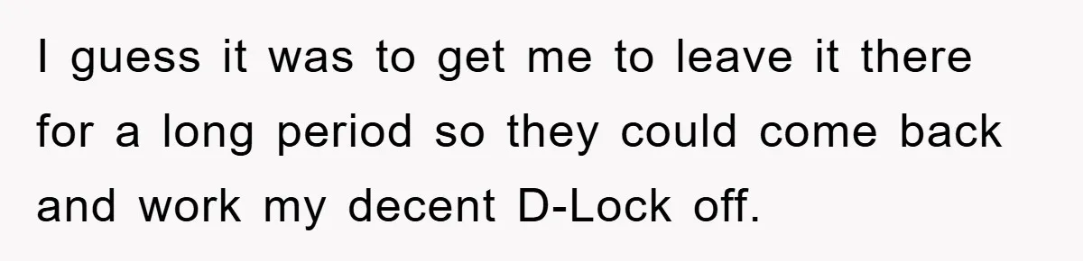 I guess it was to get me to leave it there for a long period so they could come back and work my decent D-Lock off.