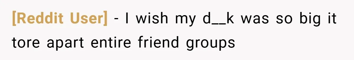 [Reddit User] − I wish my d__k was so big it tore apart entire friend groups