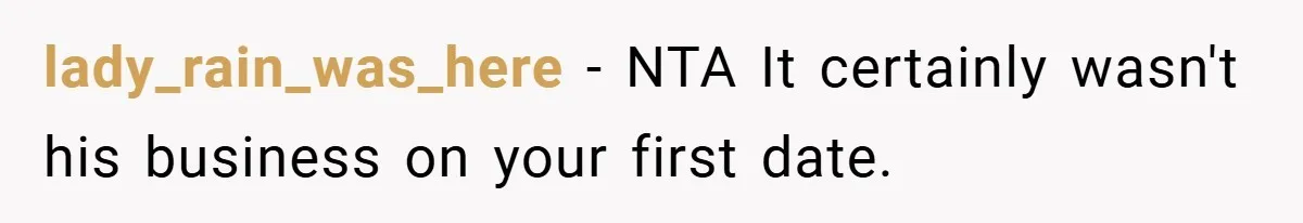 lady_rain_was_here − NTA It certainly wasn't his business on your first date.