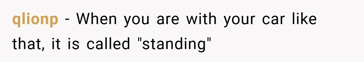 Angry Neighbor Calls Tow Truck, Gets His Own Car Taken Instead qlionp − When you are with your car like that, it is called "standing"