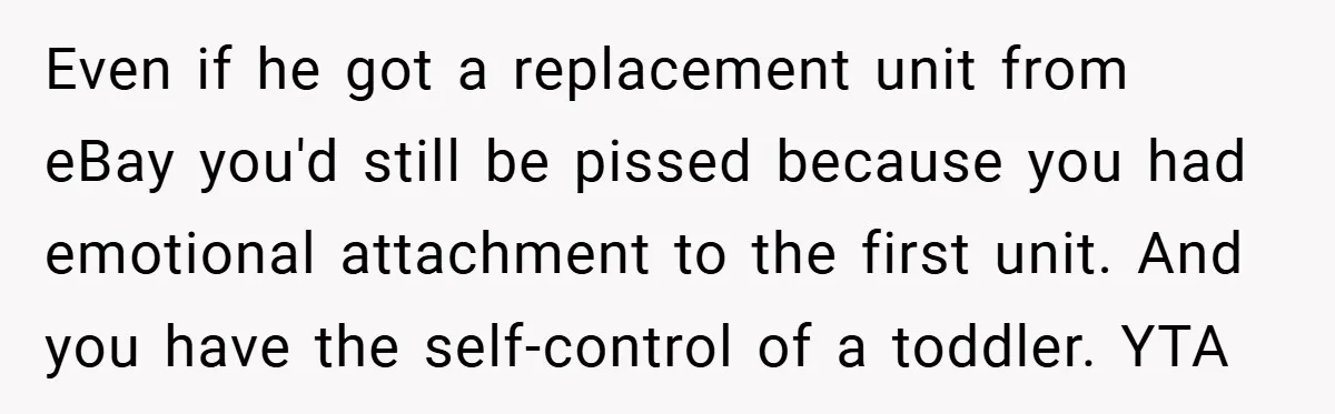 Even if he got a replacement unit from eBay you'd still be pissed because you had emotional attachment to the first unit. And you have the self-control of a toddler....