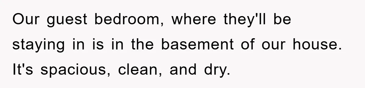 Our guest bedroom, where they'll be staying in is in the basement of our house. It's spacious, clean, and dry.