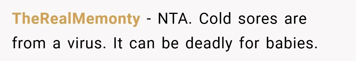 TheRealMemonty − NTA. Cold sores are from a virus. It can be deadly for babies.