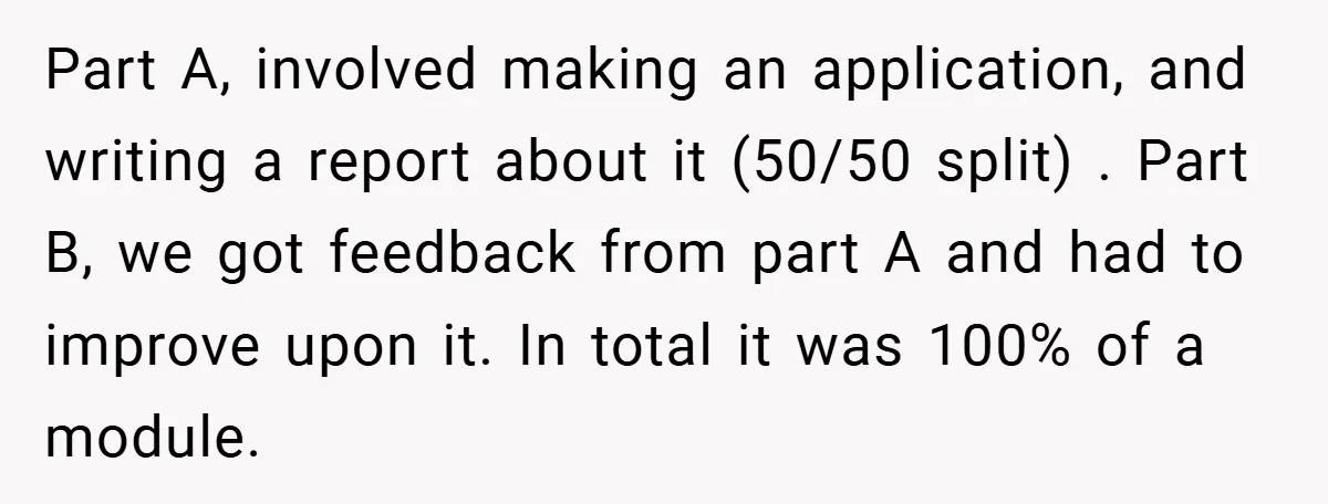Part A, involved making an application, and writing a report about it (50/50 split) . Part B, we got feedback from part A and had to improve upon it. In...