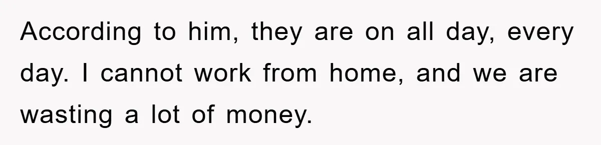 According to him, they are on all day, every day. I cannot work from home, and we are wasting a lot of money.