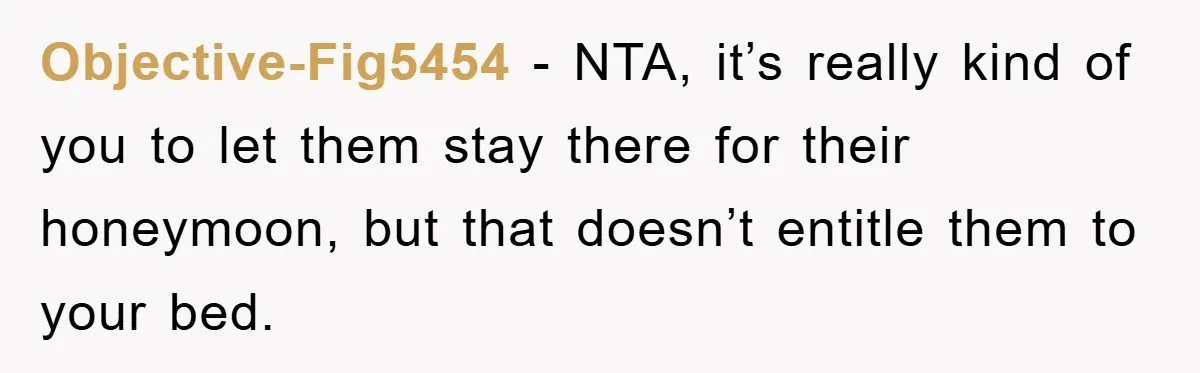 Objective-Fig5454 − NTA, it’s really kind of you to let them stay there for their honeymoon, but that doesn’t entitle them to your bed.