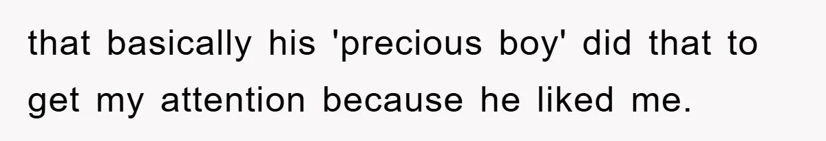 that basically his 'precious boy' did that to get my attention because he liked me.