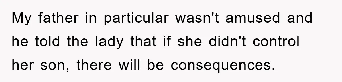 My father in particular wasn't amused and he told the lady that if she didn't control her son, there will be consequences.