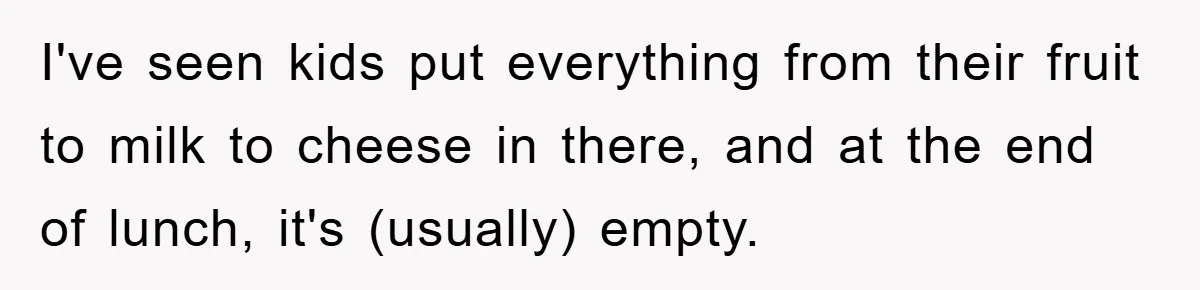 I've seen kids put everything from their fruit to milk to cheese in there, and at the end of lunch, it's (usually) empty.