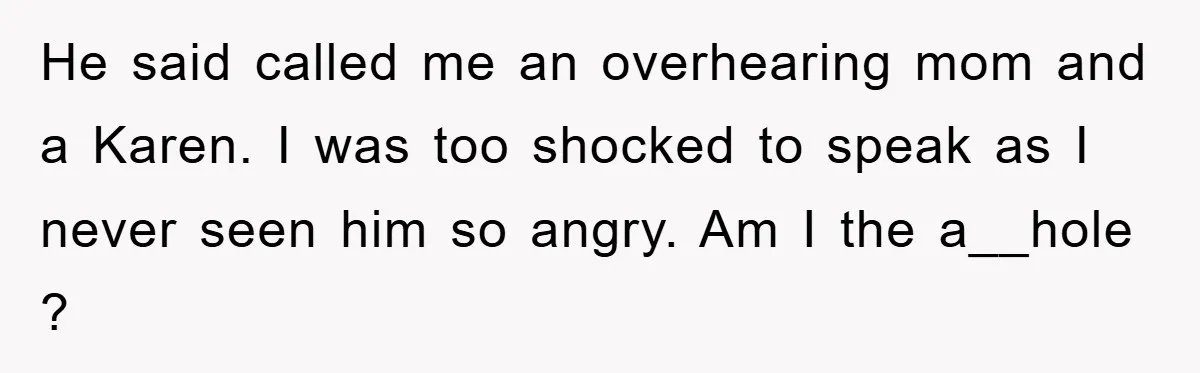 He said called me an overhearing mom and a Karen. I was too shocked to speak as I never seen him so angry. Am I the a__hole ?