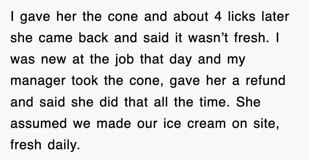 Customer Screams His Shake Isn’t “Milky” Enough, Employee Teaches Him What Milk Really Means I gave her the cone and about 4 licks later she came back and said it wasn’t fresh. I was new at the job that day and my manager took...