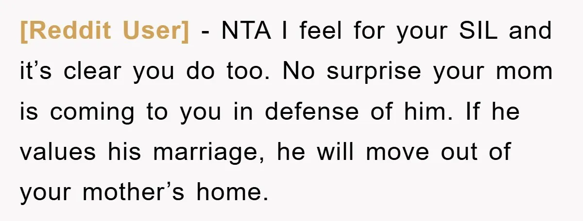 [Reddit User] − NTA I feel for your SIL and it’s clear you do too. No surprise your mom is coming to you in defense of him. If he values...