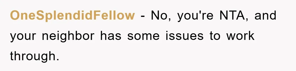 OneSplendidFellow − No, you're NTA, and your neighbor has some issues to work through.
