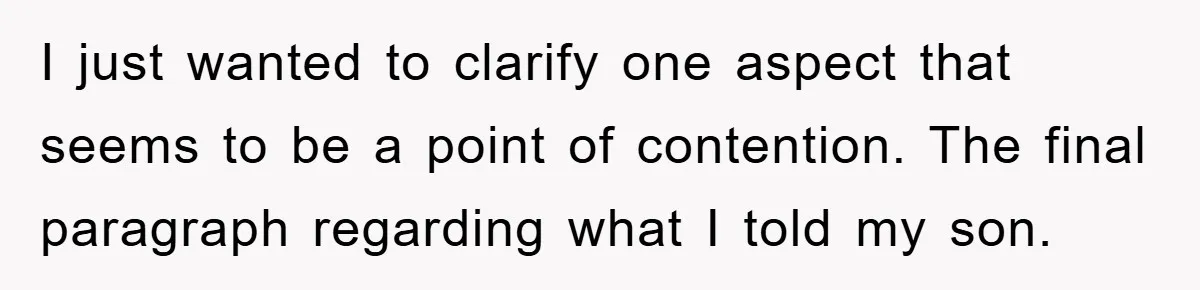 I just wanted to clarify one aspect that seems to be a point of contention. The final paragraph regarding what I told my son.
