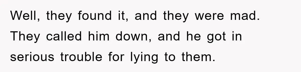Well, they found it, and they were mad. They called him down, and he got in serious trouble for lying to them.