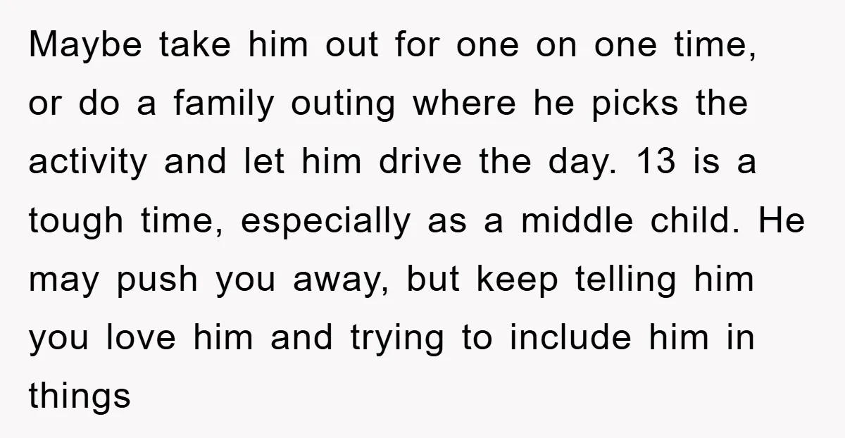 Maybe take him out for one on one time, or do a family outing where he picks the activity and let him drive the day. 13 is a tough time,...