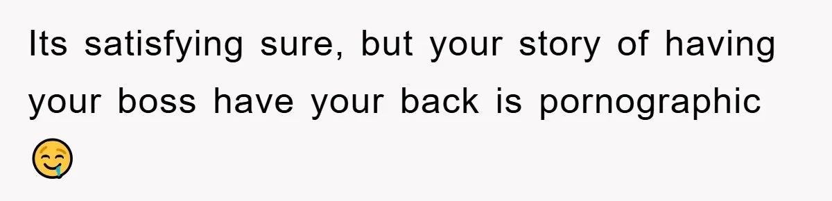 Its satisfying sure, but your story of having your boss have your back is pornographic 🤤