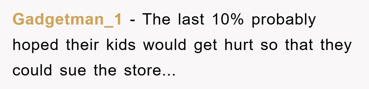 Gadgetman_1 − The last 10% probably hoped their kids would get hurt so that they could sue the store...