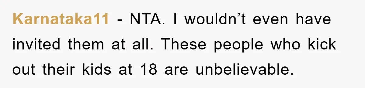 Karnataka11 − NTA. I wouldn’t even have invited them at all. These people who kick out their kids at 18 are unbelievable.