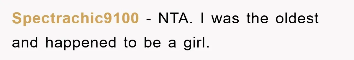 Spectrachic9100 − NTA. I was the oldest and happened to be a girl.