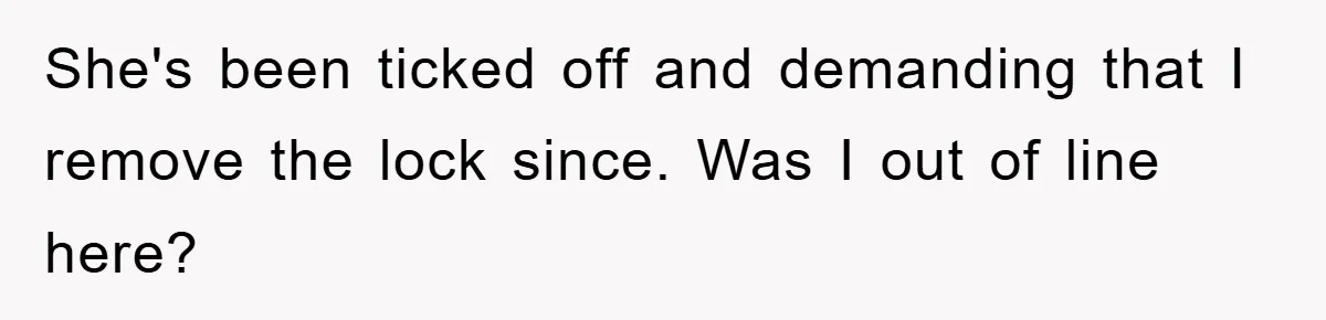 She's been ticked off and demanding that I remove the lock since. Was I out of line here?