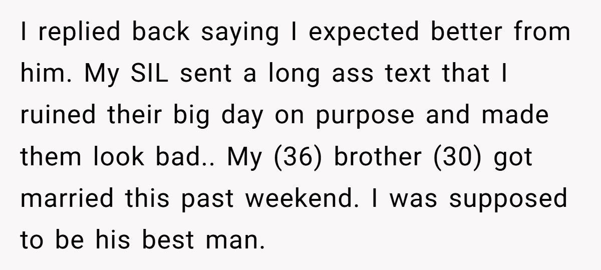 Brother Drops Out As Best Man After Groom Treats His Wife Like A Child