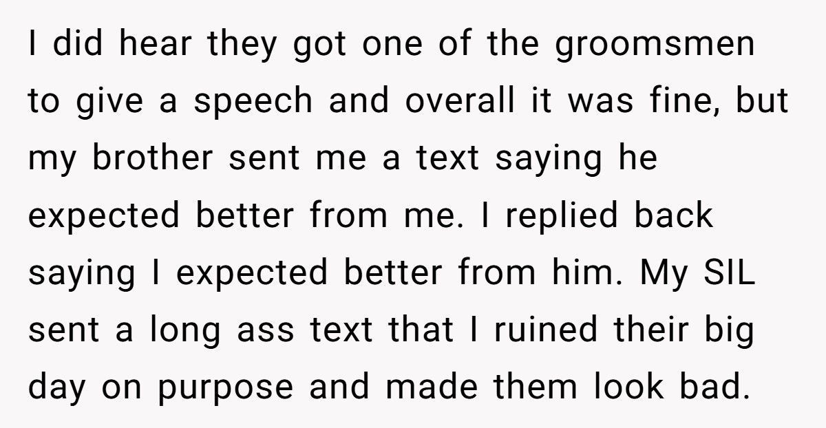 Brother Drops Out As Best Man After Groom Treats His Wife Like A Child