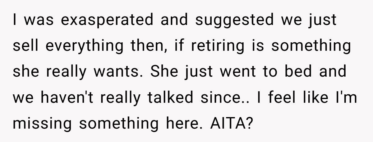 Man Tells Wife She Can’t Retire At 40, Then Learns The Heartbreaking Truth Behind Her Decision