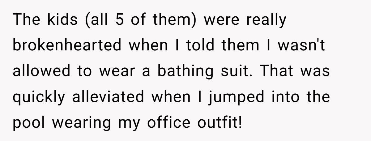 Social Worker Was Told It’s “Unprofessional” To Wear A Swimsuit, So She Jumped In The Pool Fully Clothed Instead