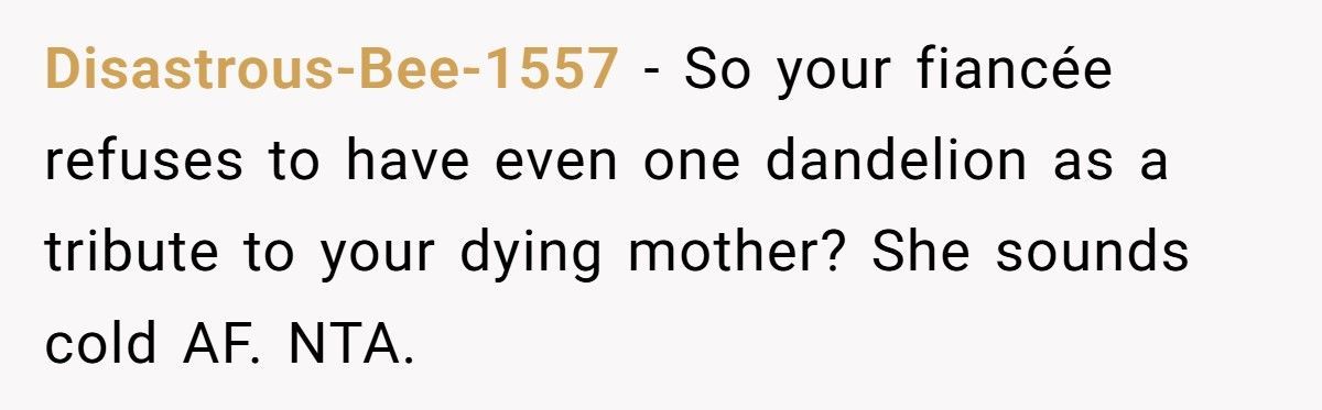 Bride Refuses To Let Her Fiancé Honor His Dying Mother Because “Dandelions Are Weeds”